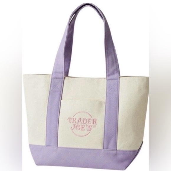 New! Trader Joe’s Lavender Canvas Tote Bag - Large - Picture 4 of 4
